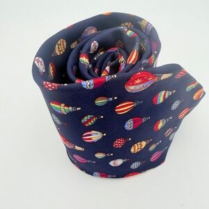 Alynn Neckwear Mens Silk Tie Navy Blue Hot Air Balloons Novelty Print 59 Inch